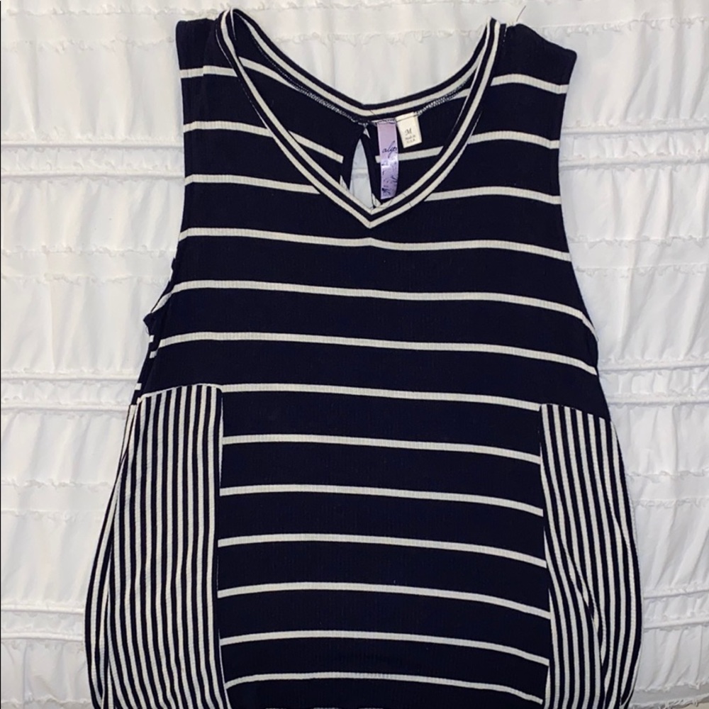 Navy blue and white tank top